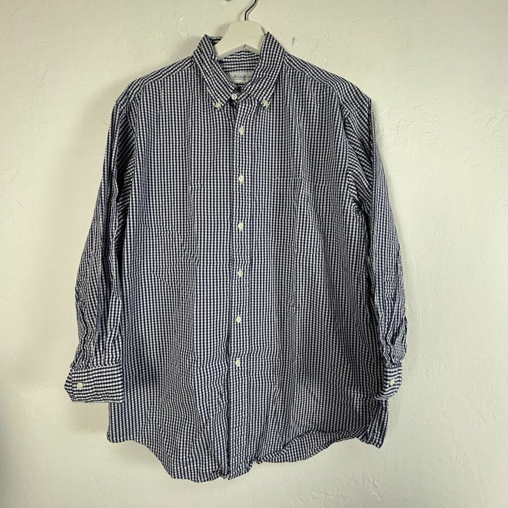 Brooks Brothers Mens Button-Down Dress Shirt Size 16-33 Blue & White Gingham
